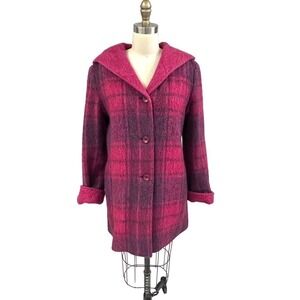 VTG BELLA BICCHI Mohair Blend Soft Fuzzy Reversible Hooded Red/Pink Coat M/L